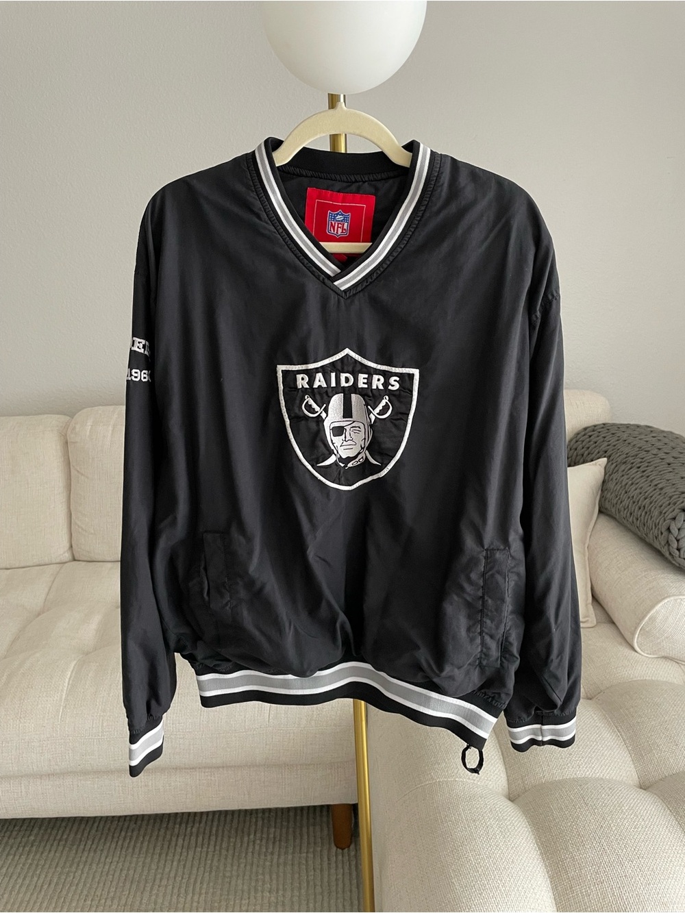 Vintage Y2K Oakland Raiders Varsity Pullover Windbreaker Lined Side Zip Black